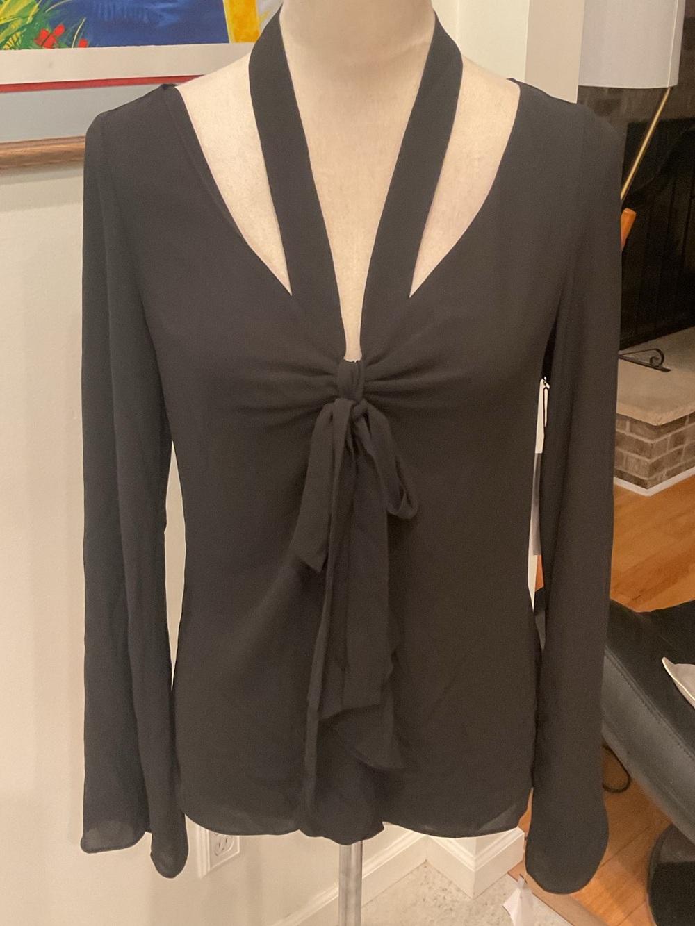 Bailey 44 Black Tie-Front Long-Sleeve Blouse